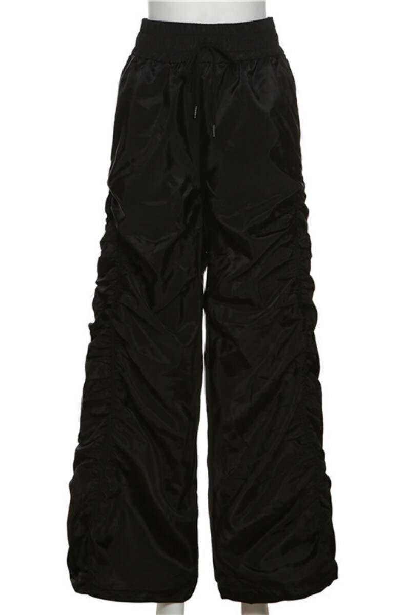 Black Casual Solid Fold Regular High Waist Conventional Solid Color Trousers