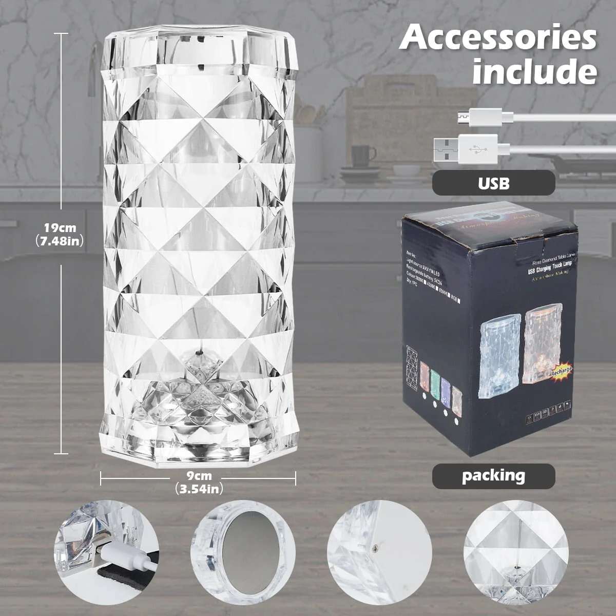 16 Color LED Crystal Rose Table Lamp
