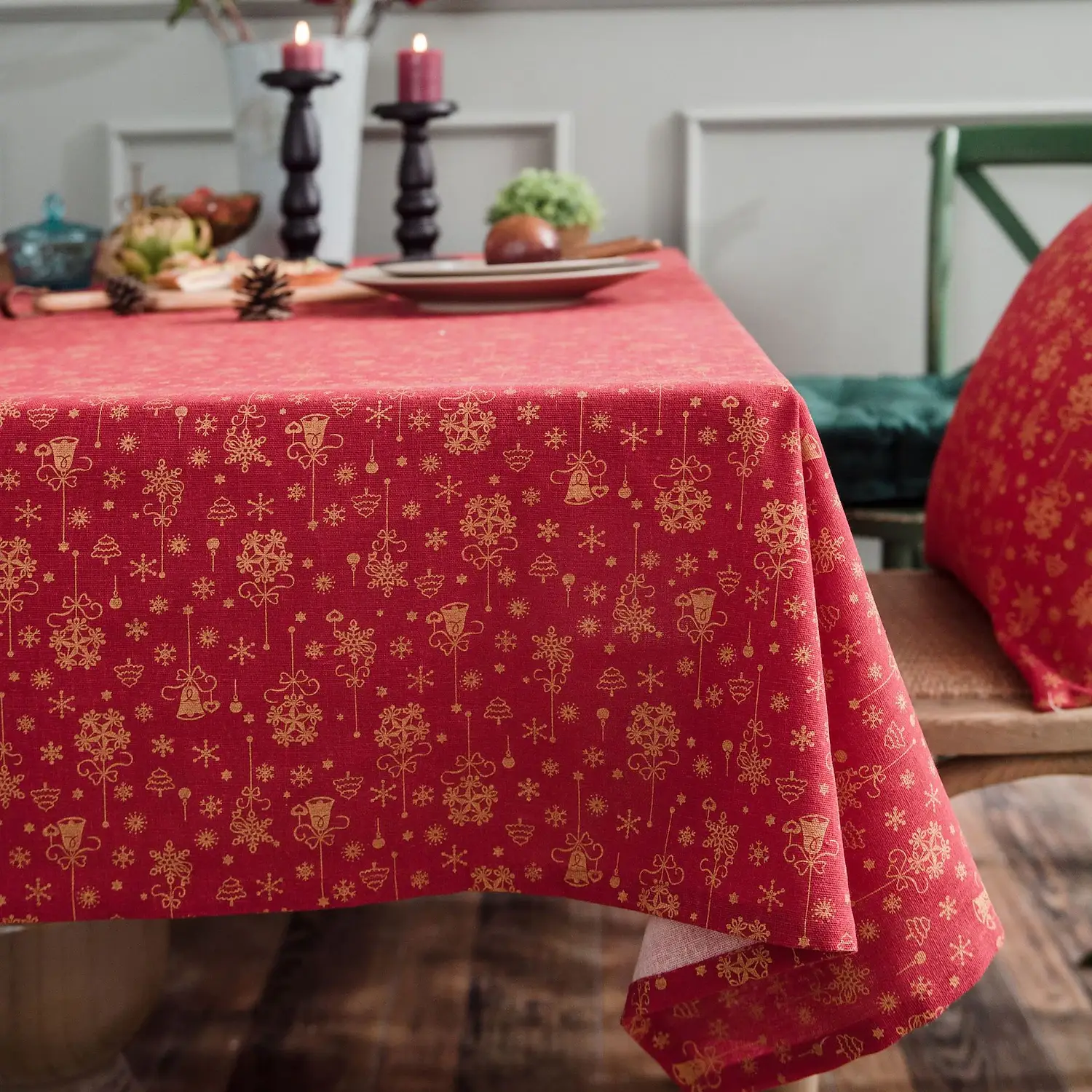 Christmas Snowflake Cotton Linen Rectangle Tablecloth for Kitchen Dining, Party, Holiday, Christmas, Buffet