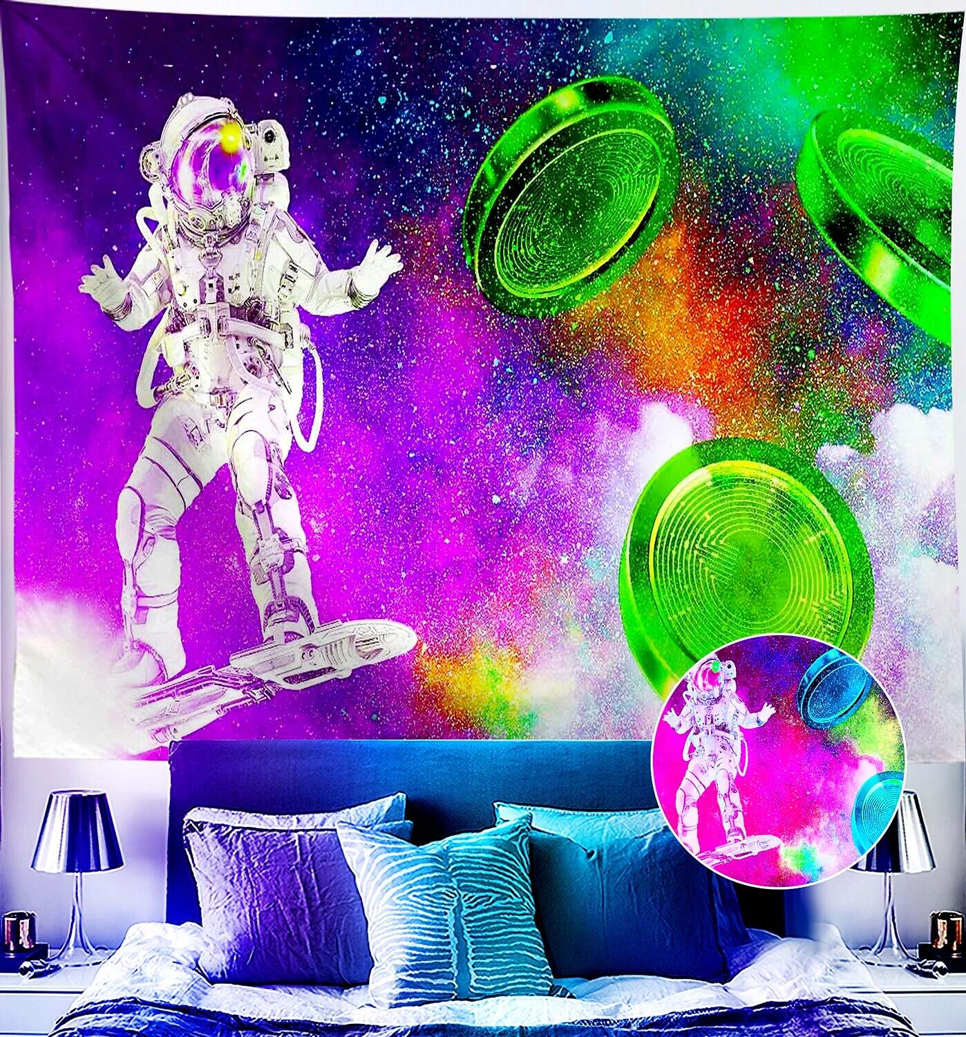 Astronaut Blacklight UV Reactive Wall Tapestry Universe