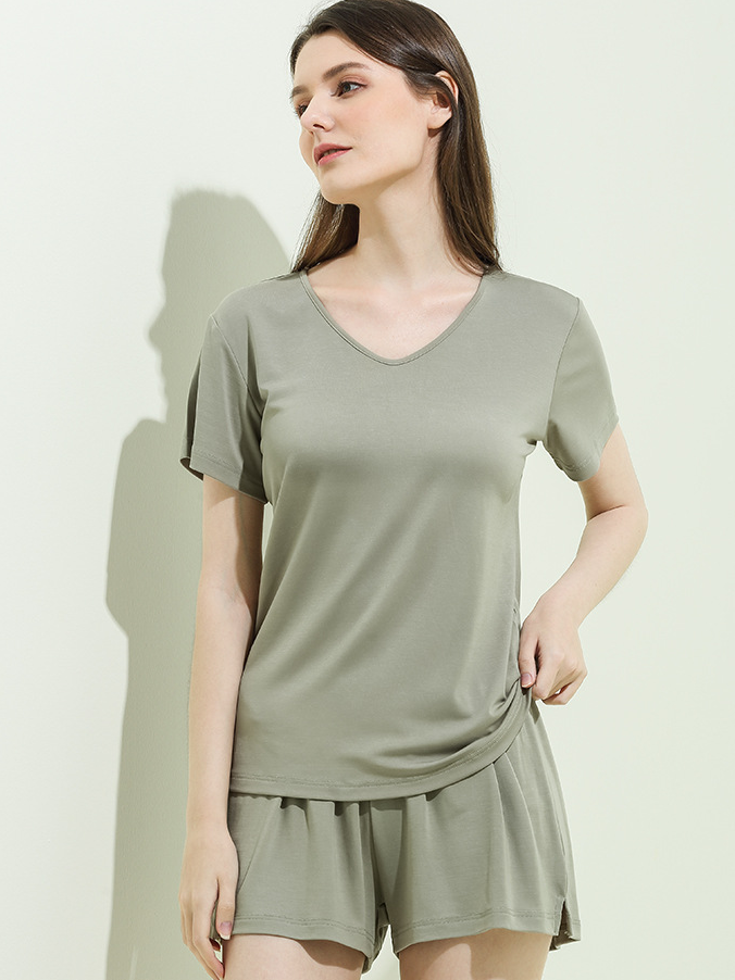 Regular Fit Plain Simple Modal Short Sleeve Pajama Set