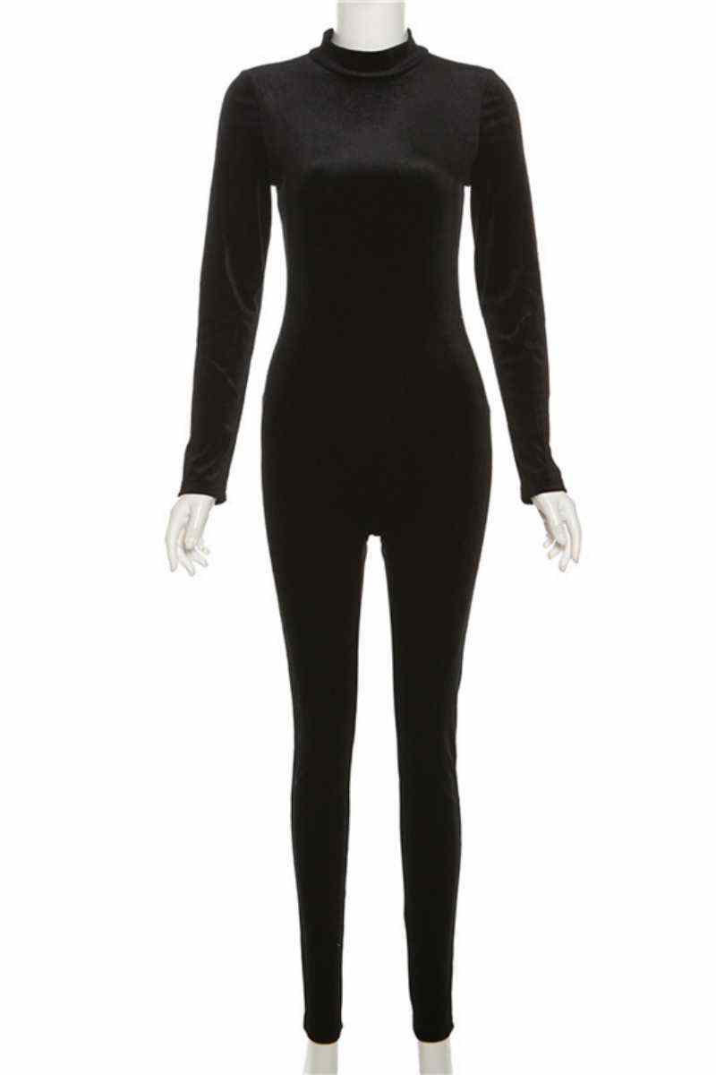 Black Casual Solid Basic Half A Turtleneck Skinny Jumpsuits