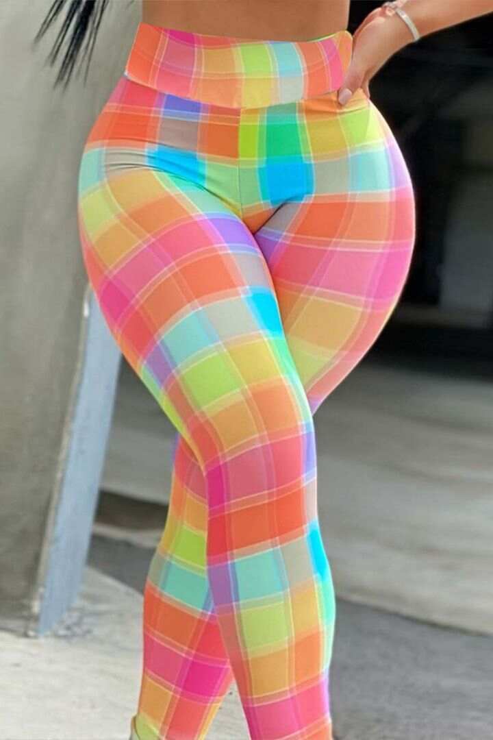 Plaid Pattern High Waist Sports Leggings