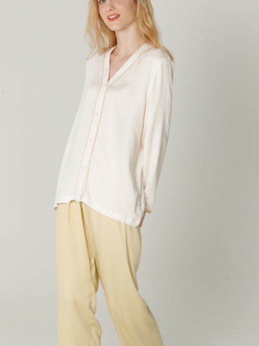 Satin Vacation Plain Loose Long Sleeve Pajama Set