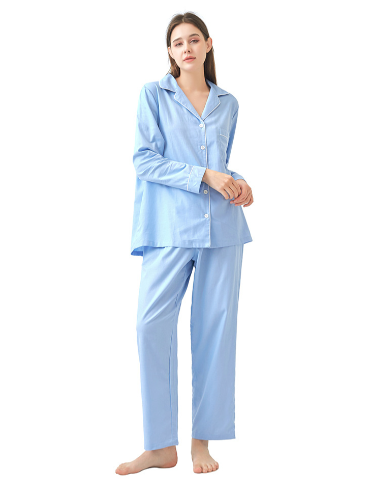 Regular Sleeve Simple Plain Long Sleeve Pajama Set