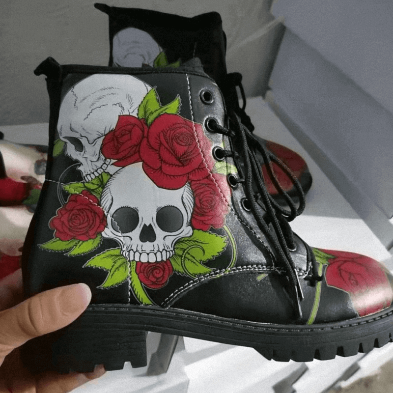 Women's Autumn And Winter Skull Pattern Martin Boots