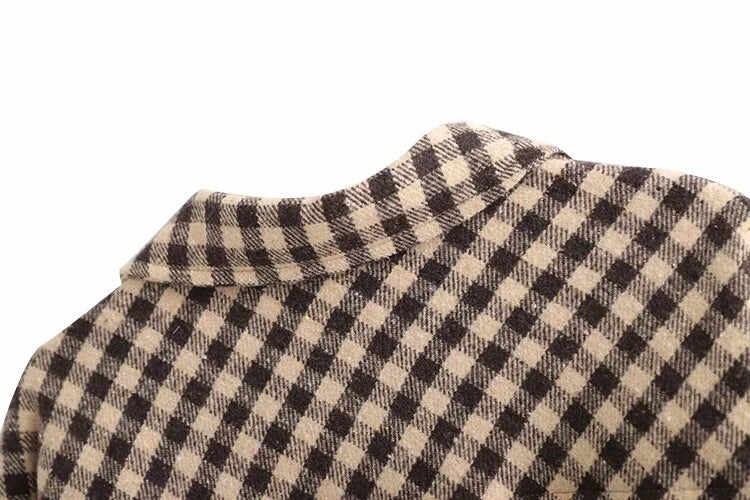 Coffee Color Plaid Length Shirt Jacket