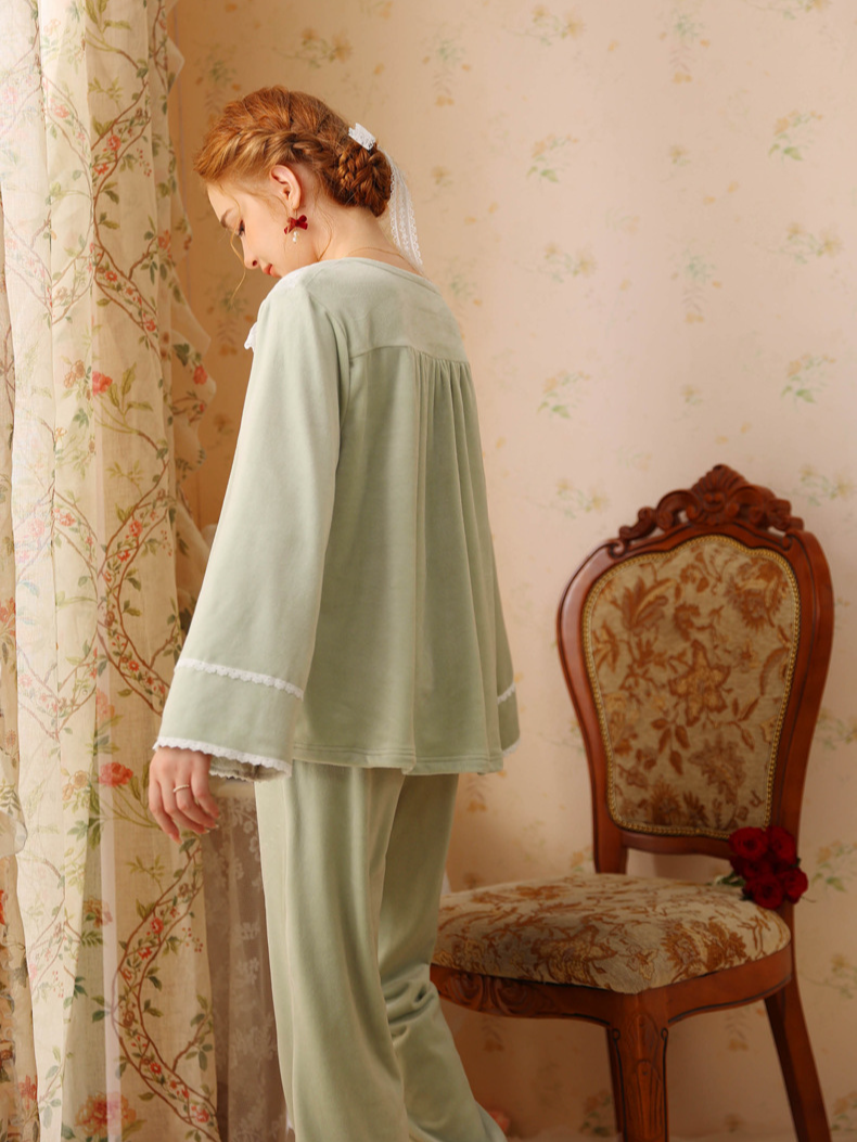 Loose Elegant V Neck Pajama Long Sleeve Set