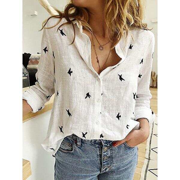 Solid Color Casual Autumn Cotton Linen Ladies Shirt