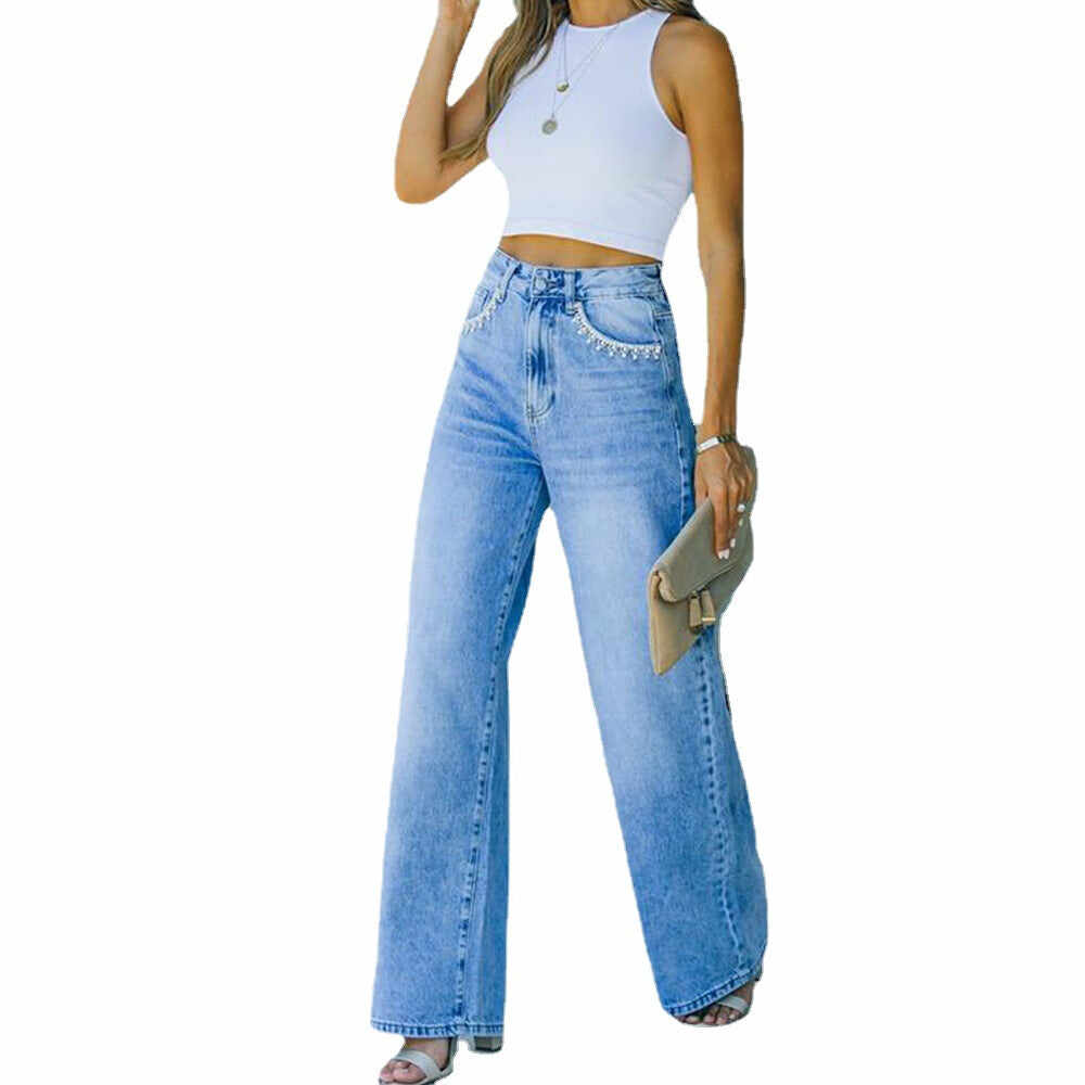 WISH Loose Washed Denim Trousers