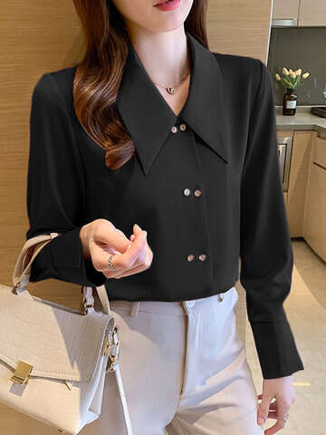 Women Blouses & Shirts | Solid Long Sleeve Lapel Shirt For Women - US26492