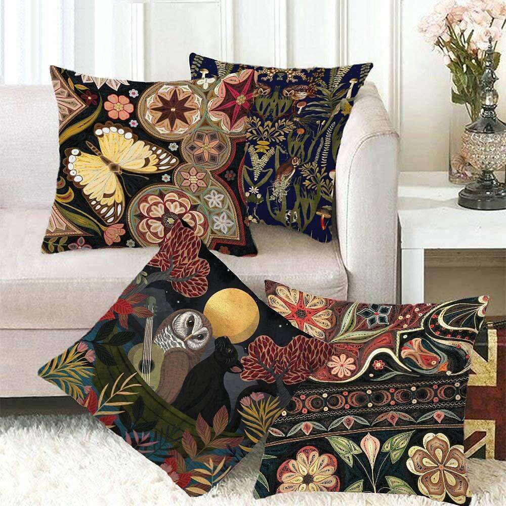 William Morris Owl Floral Plant Double Side Pillow Cover 4PC