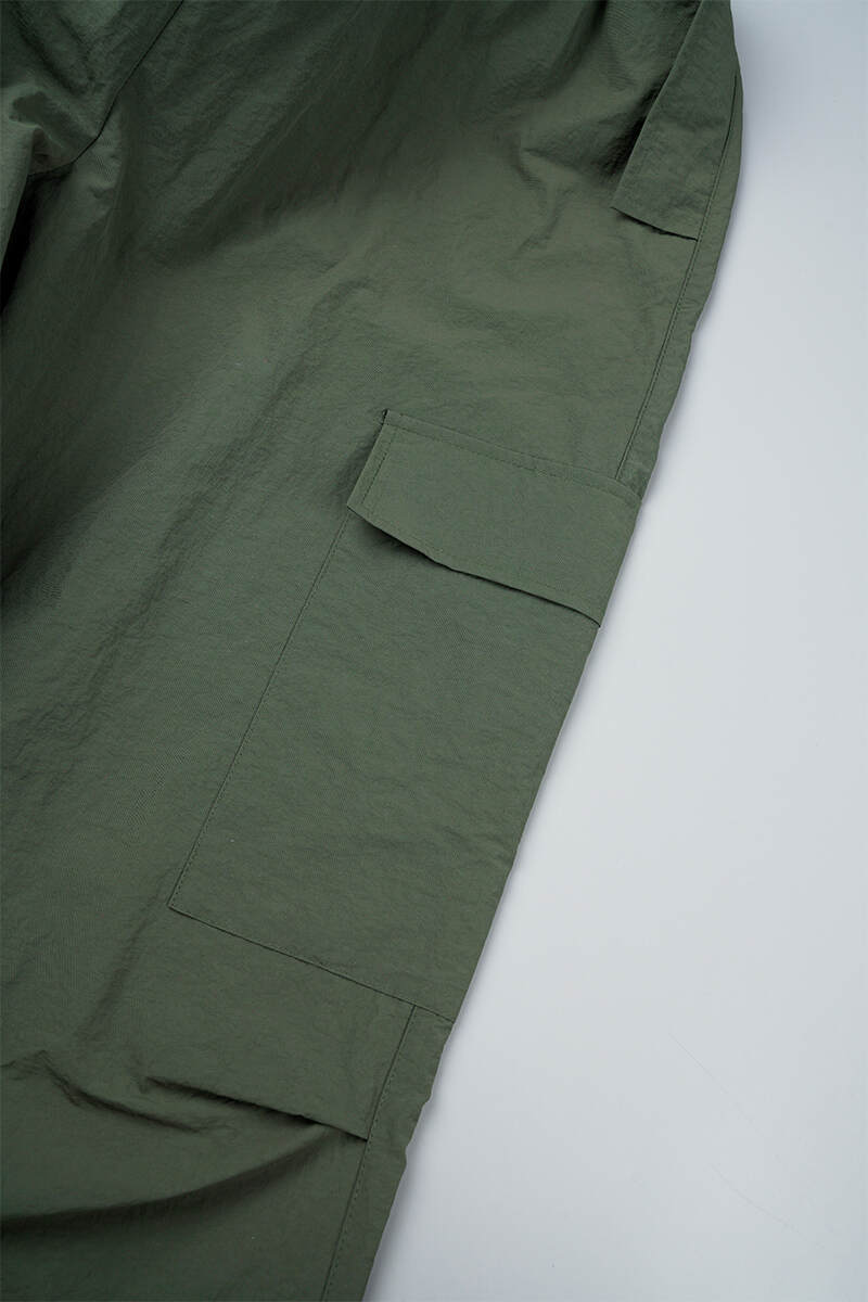 Army Green Street Solid Patchwork Draw String Pocket Straight Low Waist Straight Solid Color Bottoms