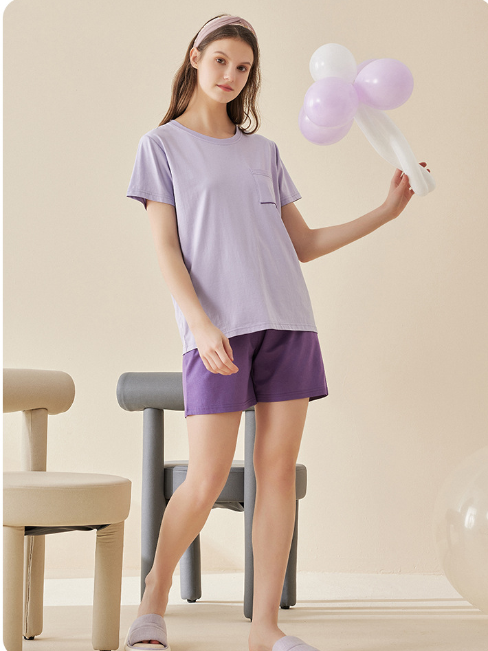 Modal Simple Crew Neck Loose Short Sleeve Couple Pajama Set