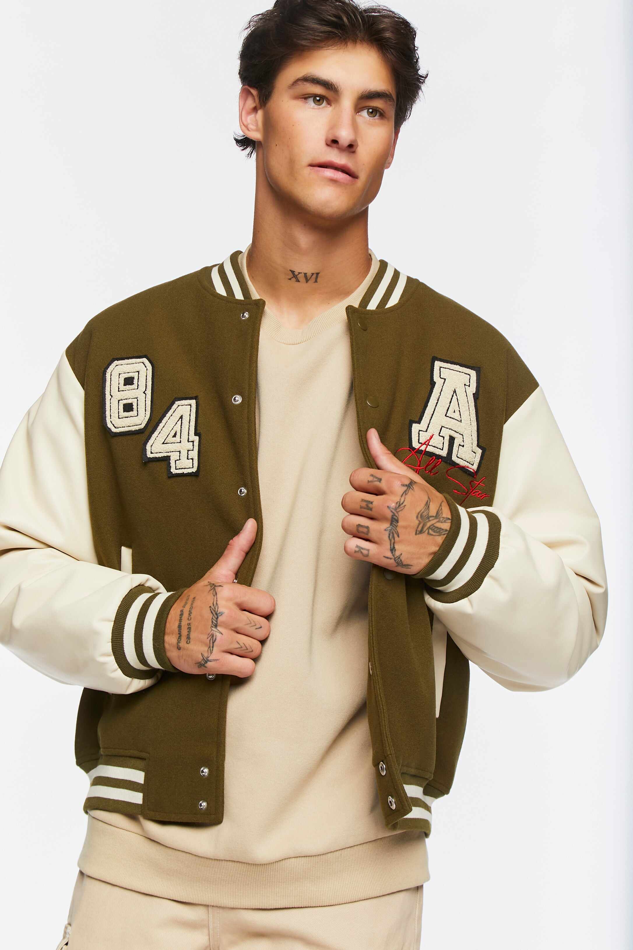 Men Apparel | All Star Varsity Jacket Dark Green Forever21 - XH21079