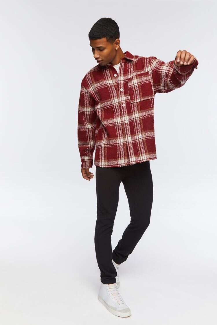 Men Apparel | Plaid Boucle Shirt Red Forever21 - JW67379