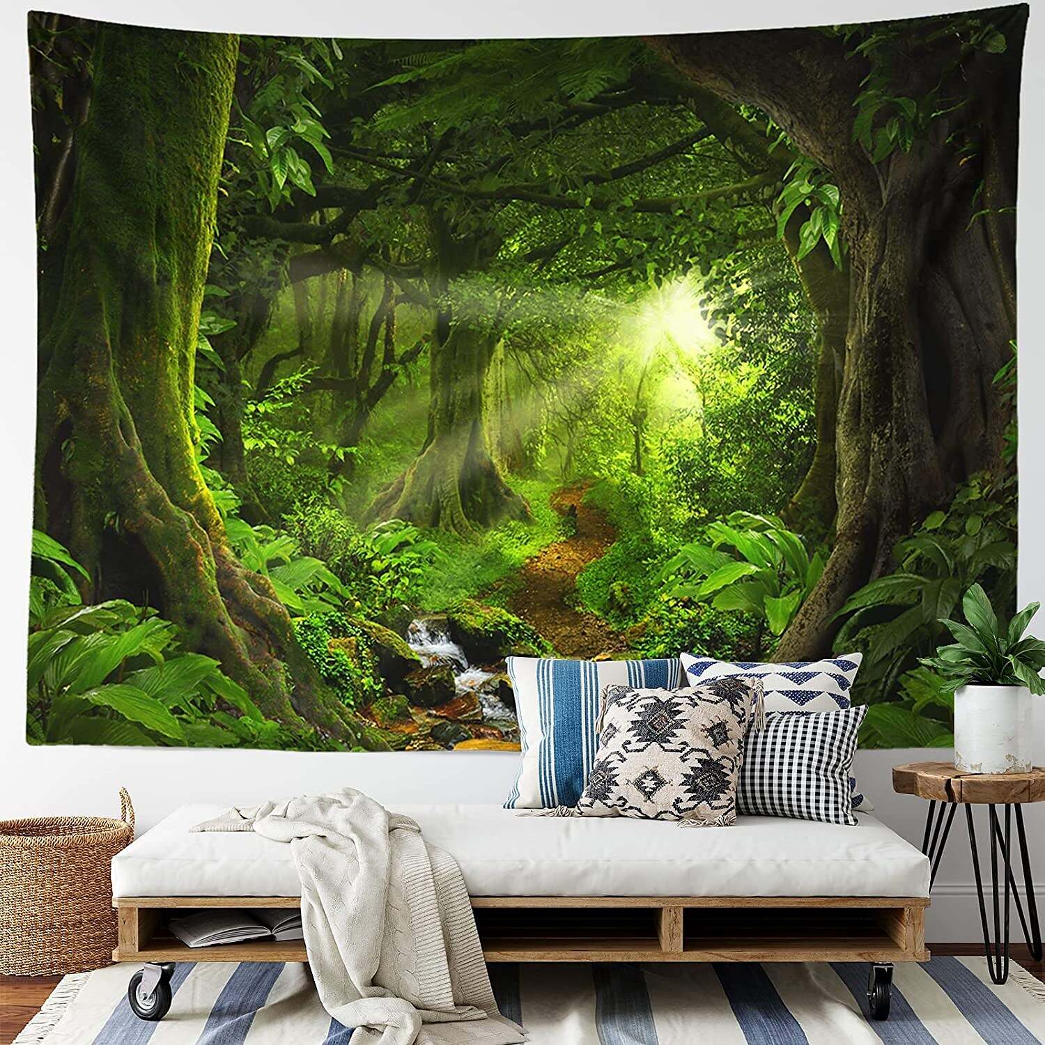 Landscape Wall Tapestry Art Decor Tree Cave Misty Tree Tapestry