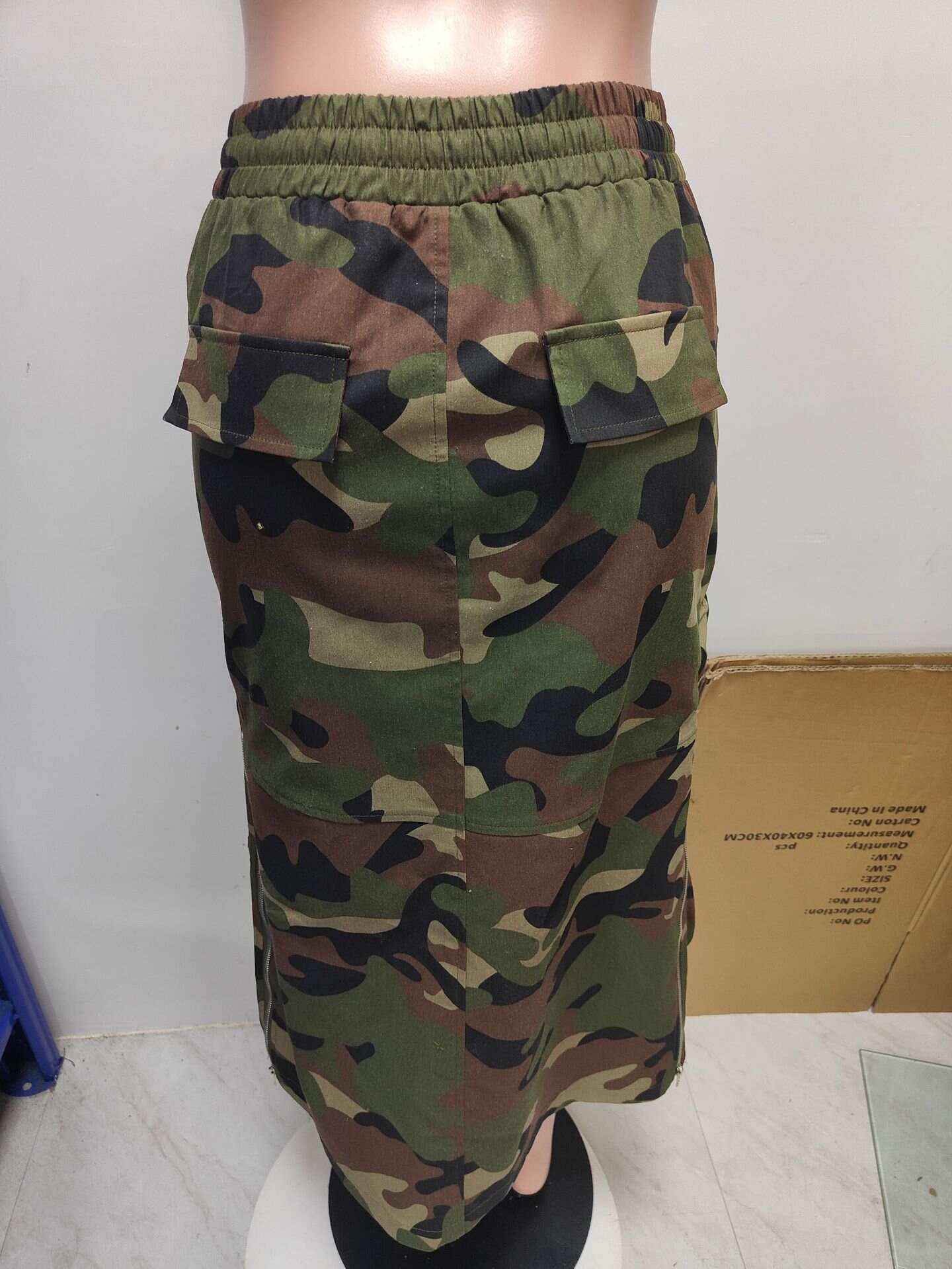 Camouflage Street Camouflage Print Patchwork Draw String Pocket High Opening Zipper Straight High Waist Straight Full Print Bottoms