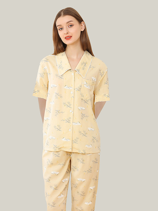 Simple Regular Fit Cotton Others Regular Sleeve Pajama Set