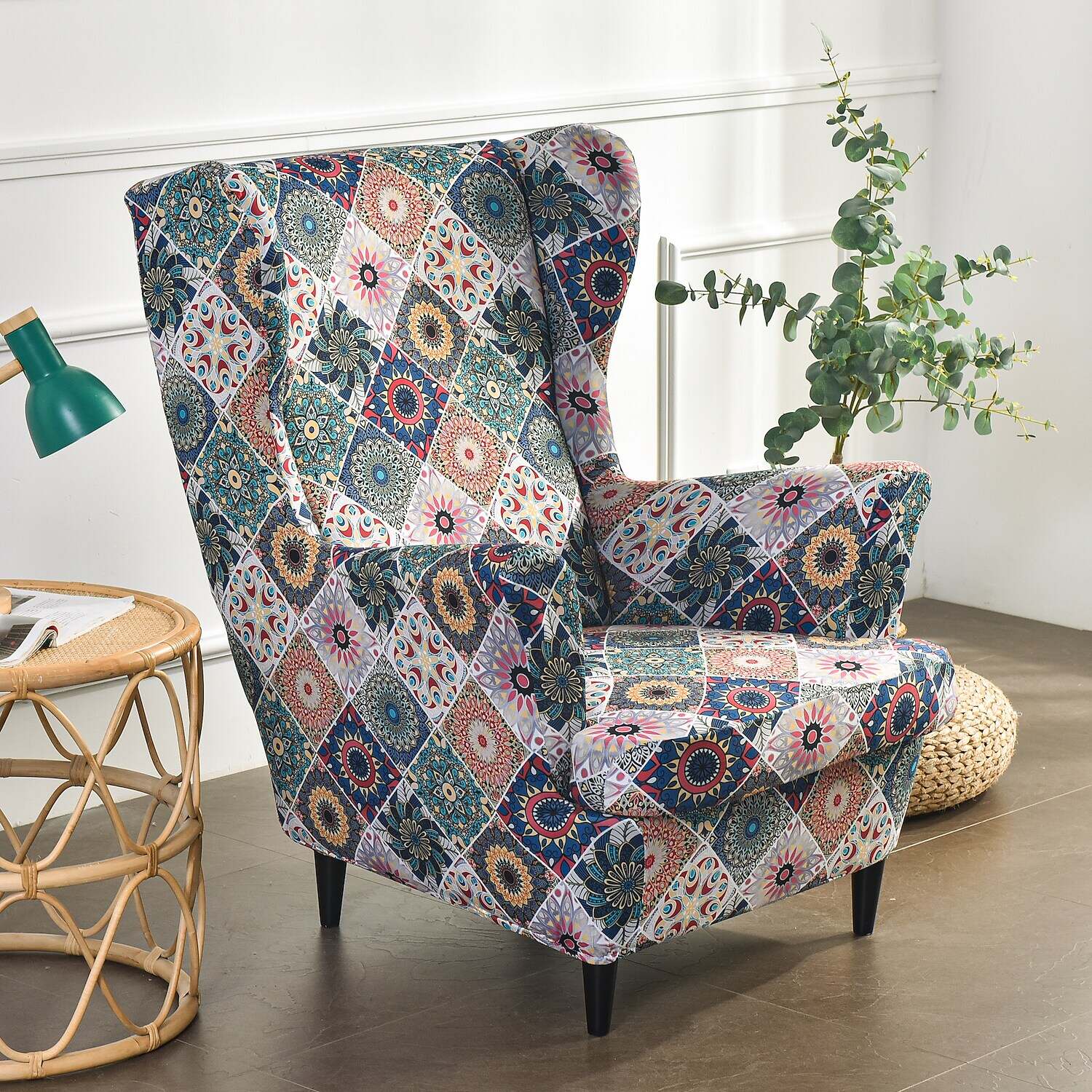 Stretch Wingback Chair Cover IKEA STRANDMON Boho/Flower with Seat Cushion Cover