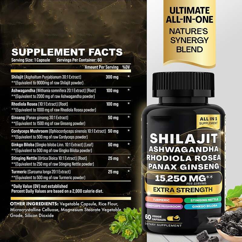 Shilajit Pure Himalayan Organic - 15250MG Shilajit Capsules