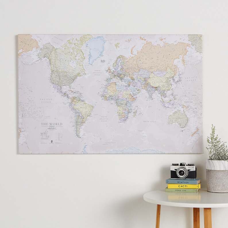 Classic World Map Large Poster Wooden Wall Hanging, Most Detailed Up To Date Vintage Style Map of the World, home decor, wall art