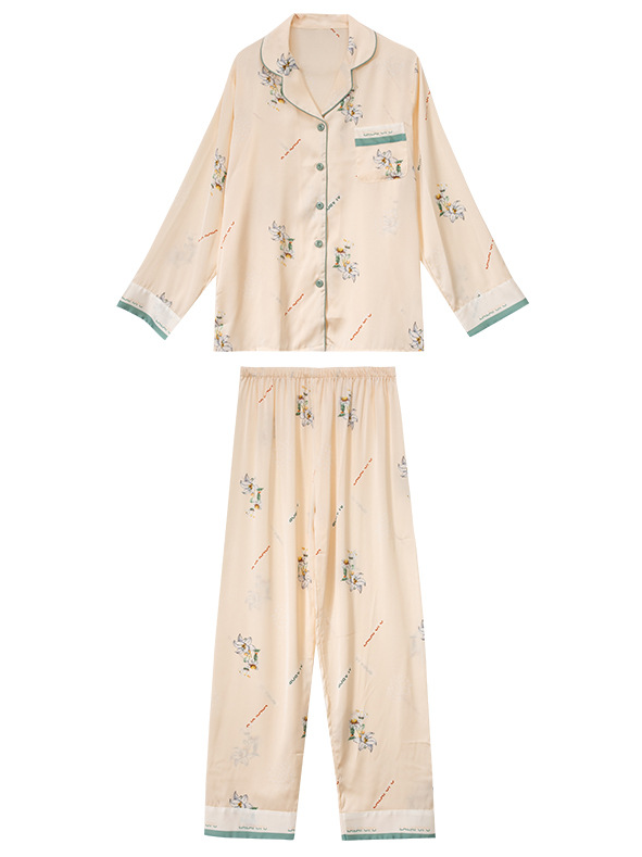 Regular Fit Casual Floral V Neck Long Sleeve Pajama Set