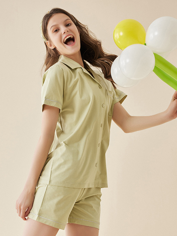 Modal V Neck Loose Simple Regular Sleeve Matching Couple Pajamas Set