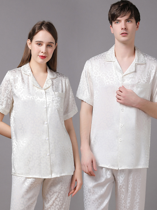 Regular Fit Casual V Neck Short Sleeve Couple Pajama Set