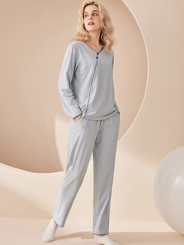 Regular Sleeve Loose Simple Long Sleeve Pajama Set