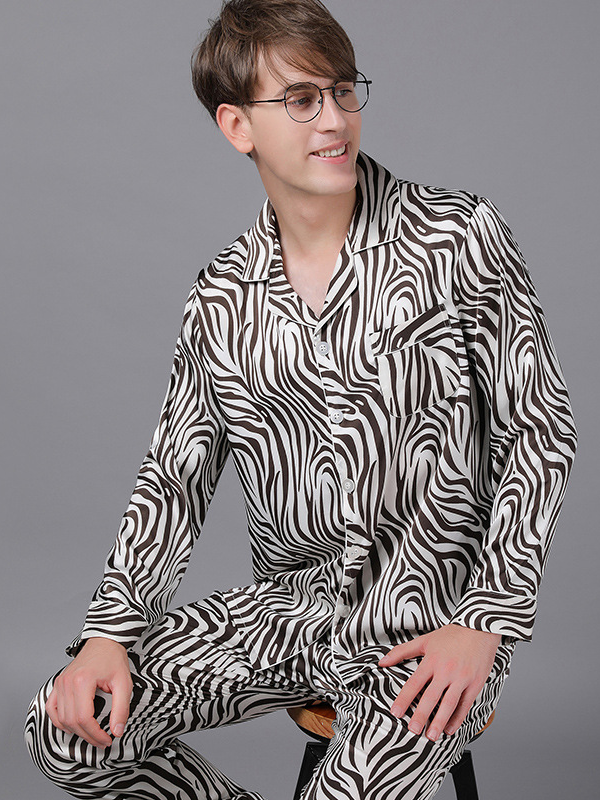 Regular Fit V Neck Animal Print Casual Long Sleeve Couple Pajama Set