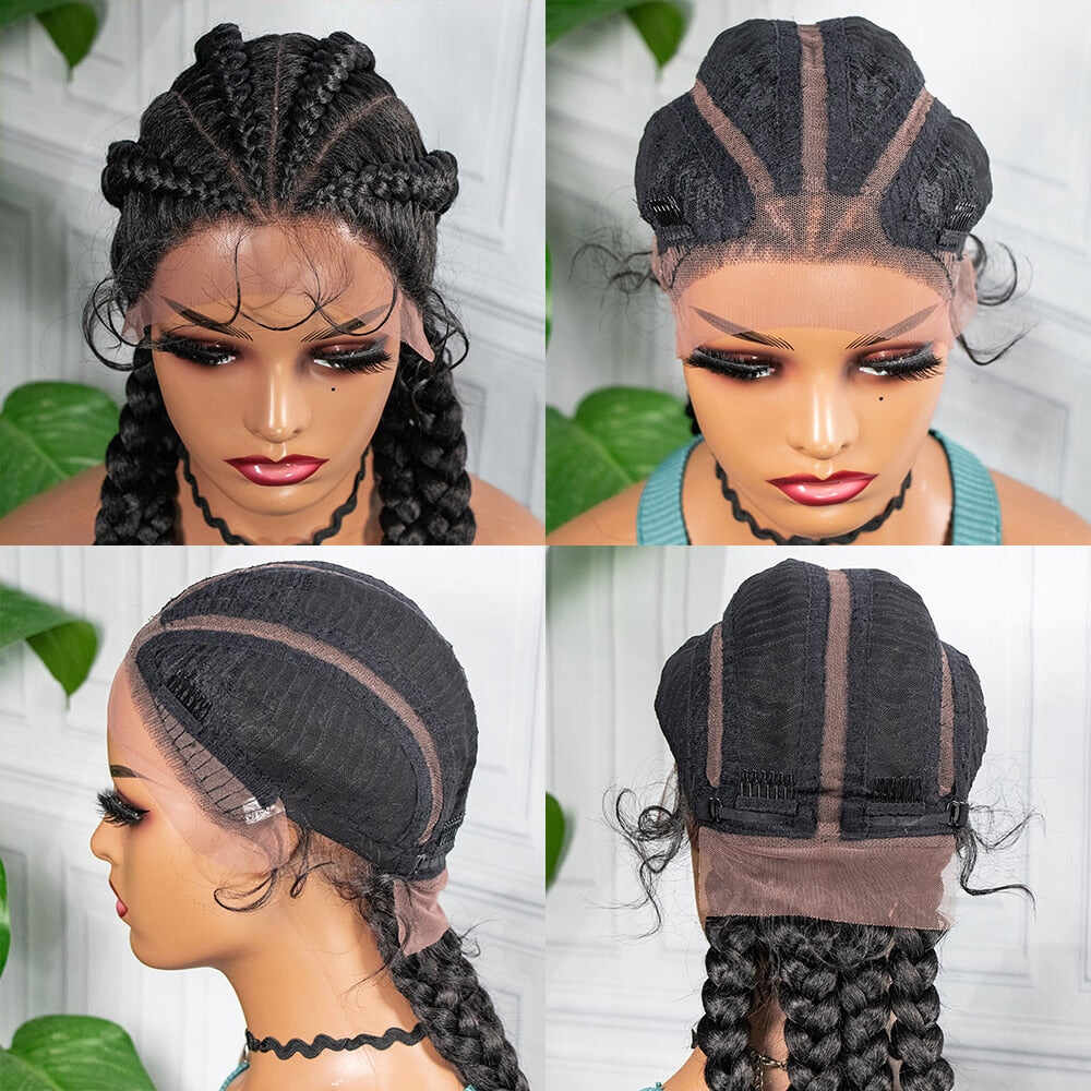 Box Braided Wigs With Baby Hair Medium Long Synthetic 26 Inches Heat Resistant Braiding Hair WigFor Black Women Afro Wig