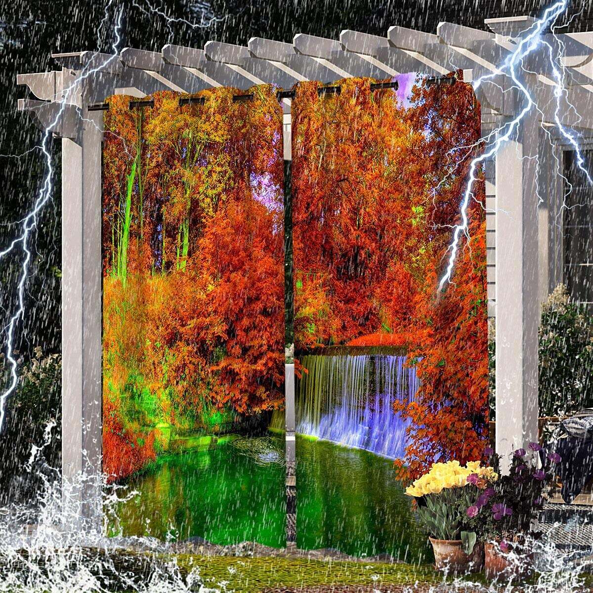 2 Panels Outdoor Curtain Privacy Waterproof