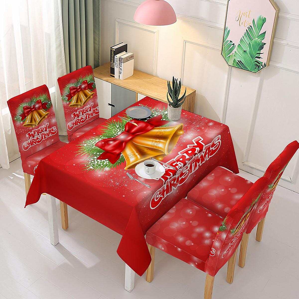 Christmas Printed Tablecloth Elastic One-Piece Chair Cover Holiday Decoration