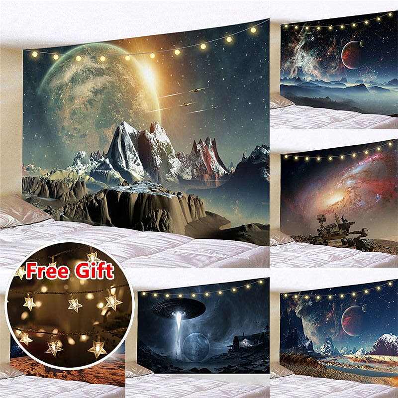 Landscape LED Lights Wall Tapestry Art Decor Universe Sky Moon Print