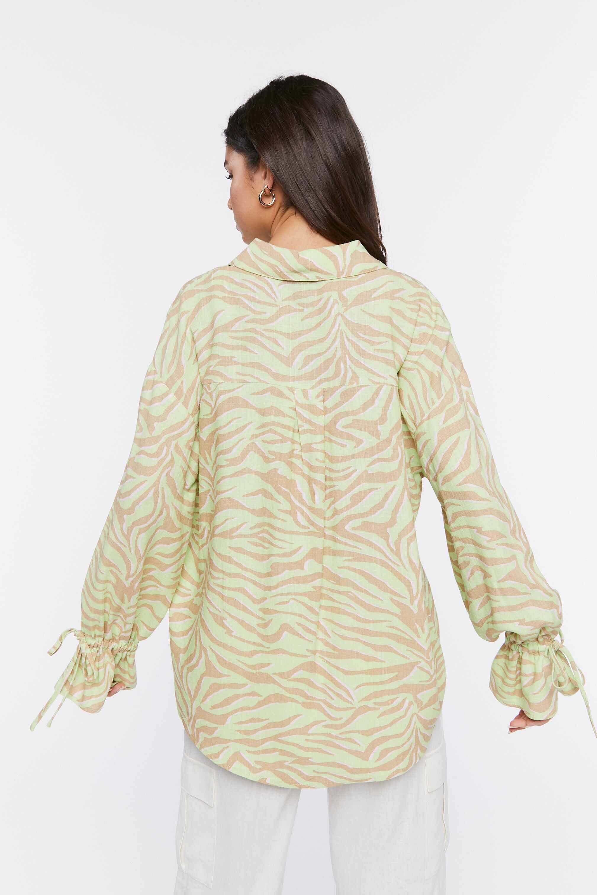 Women Apparel | Tiger Print Button-Front Shirt Green Forever21 - QF90252