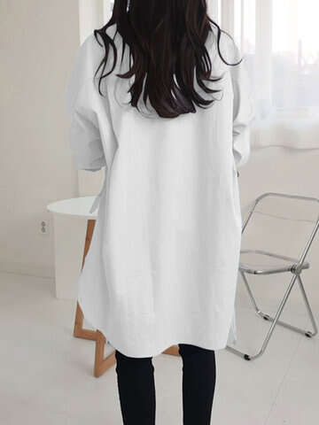 Women Blouses & Shirts | Solid Color Long Sleeve Side Slit Lace-up Irregular Shirt For Women - FY11257