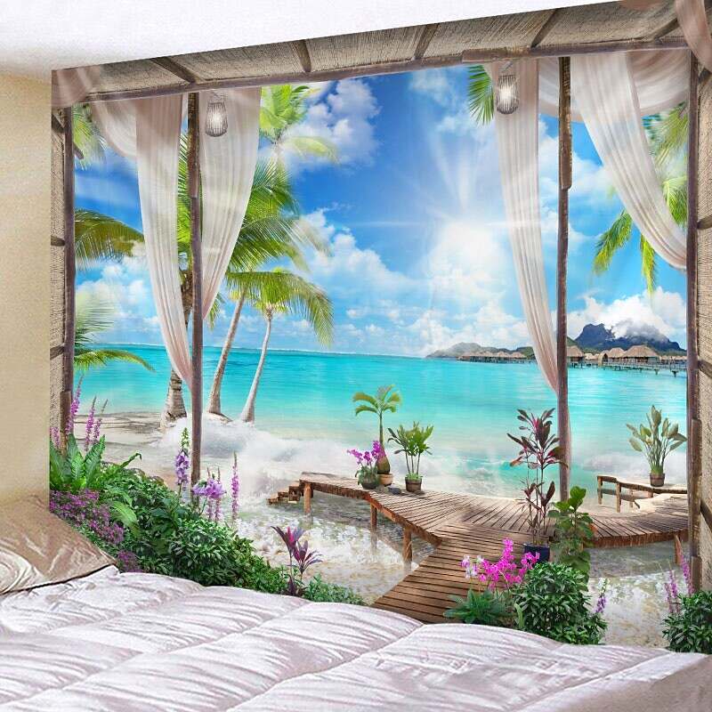 Window Landscape Wall Tapestry Art Decor