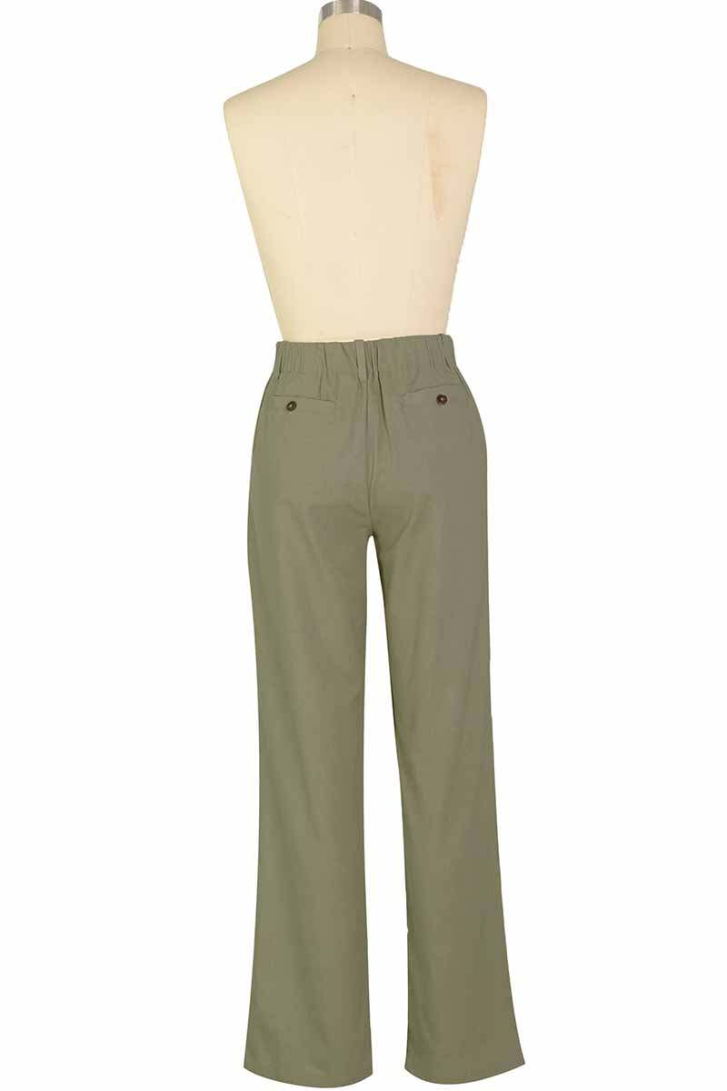 Khaki Casual Print Letter Mid Waist Straight Bottoms