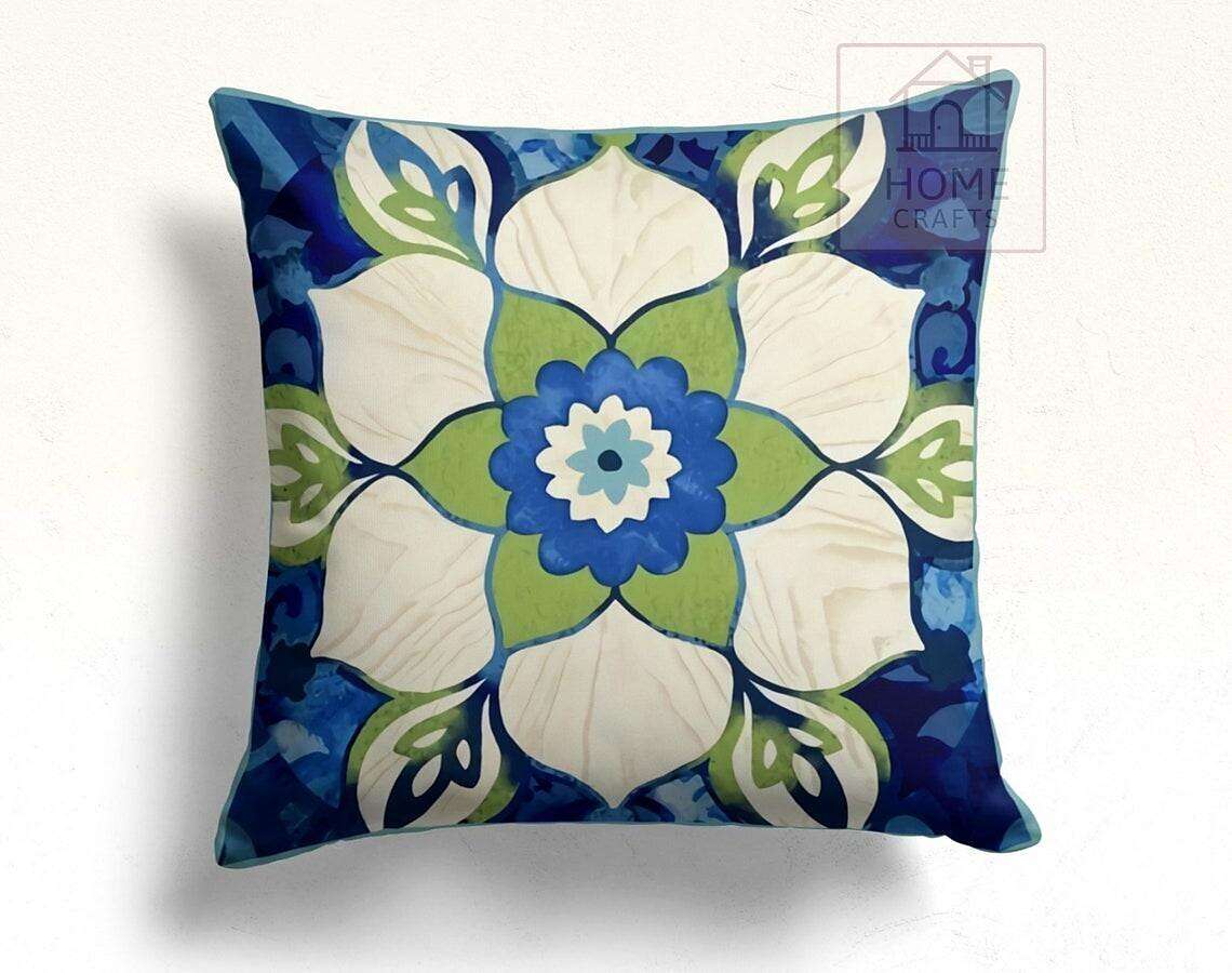 Mandala Tile Double Side Pillow Cover 4PC Soft Decorative Square Cushion Case Pillowcase for Bedroom Livingroom Sofa Couch Chair Mosaic Ceramic