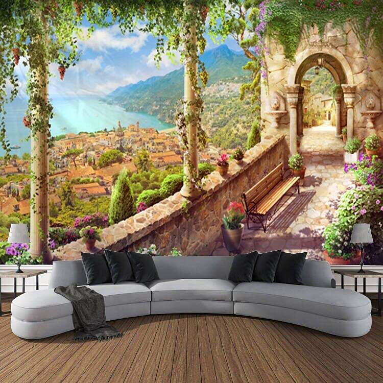 Castle Garden Scenery Tapestry Art Decoration Curtain Hanging