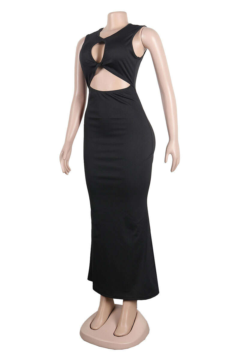 Black Sexy Casual Elegant Simplicity Cut Out Solid Color O Neck Trumpet Mermaid Dresses