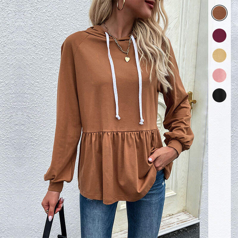 Solid hooded casual sweatshirt