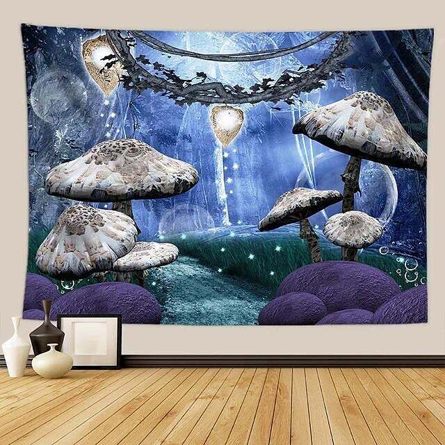 Trippy Mushroom Large Wall Tapestry Blue Magic