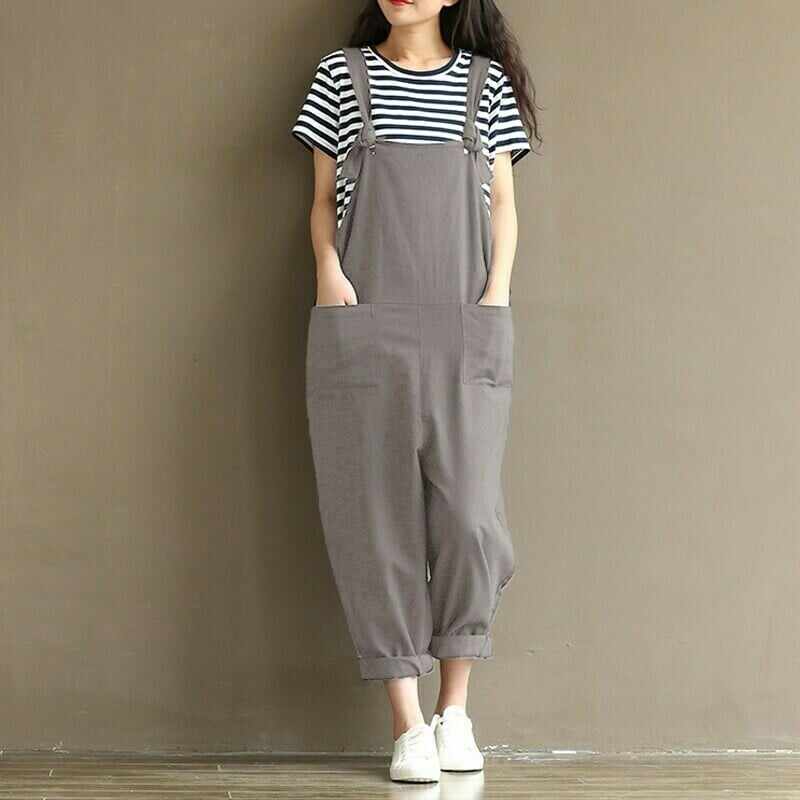 Women's Cotton Suspenders Casual Trousers