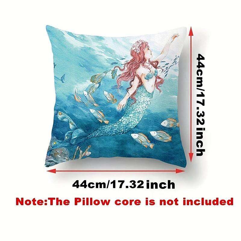 Mermaid Ocean Double Side Pillow Cover 4PC Summer Soft Decorative Square Cushion Case Pillowcase for Bedroom Livingroom Sofa Couch Chair