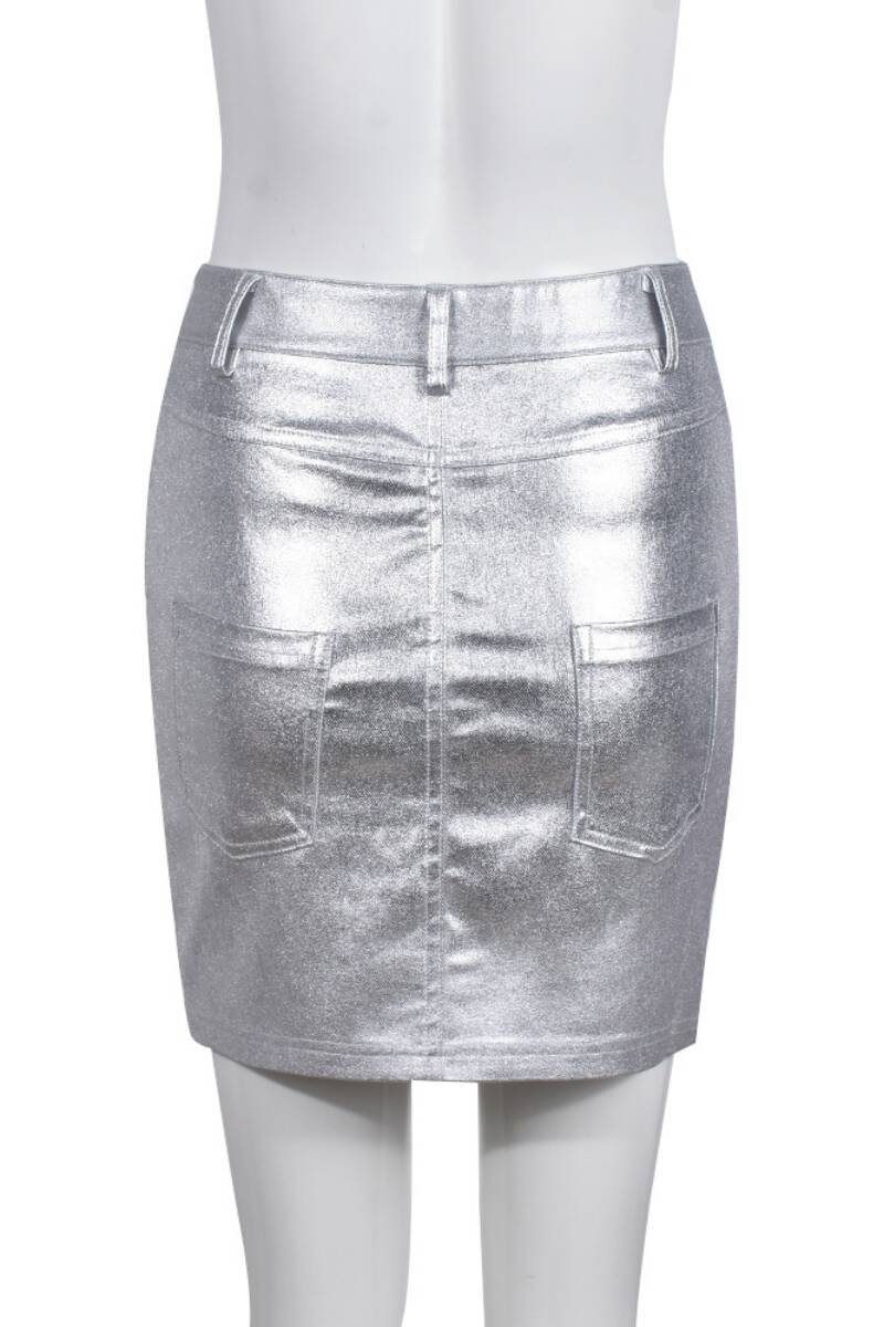 Silver Casual Solid Patchwork Skinny High Waist Conventional Solid Color Skirts