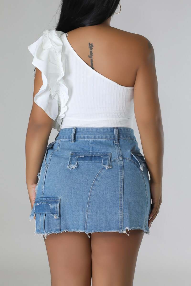 The cowboy blue Casual Solid Ripped Patchwork Slit High Waist Skinny Denim Skirts