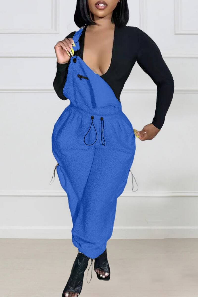 Royal Blue Casual Solid Patchwork Spaghetti Strap Regular Jumpsuits (Without Tops)