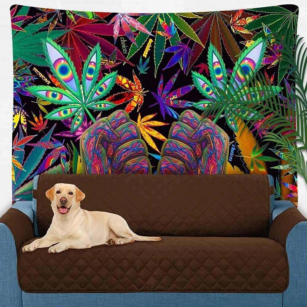 Trippy Leaf Weed Wall Tapestry Psychedelic Hippie